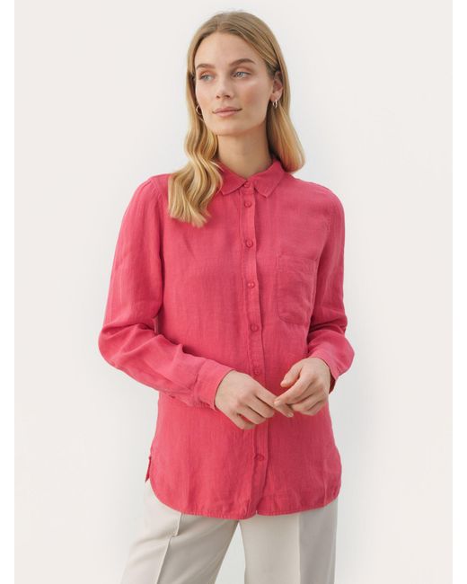 Part Two Pink Kivas Linen Regular Fit Long Sleeve Shirt