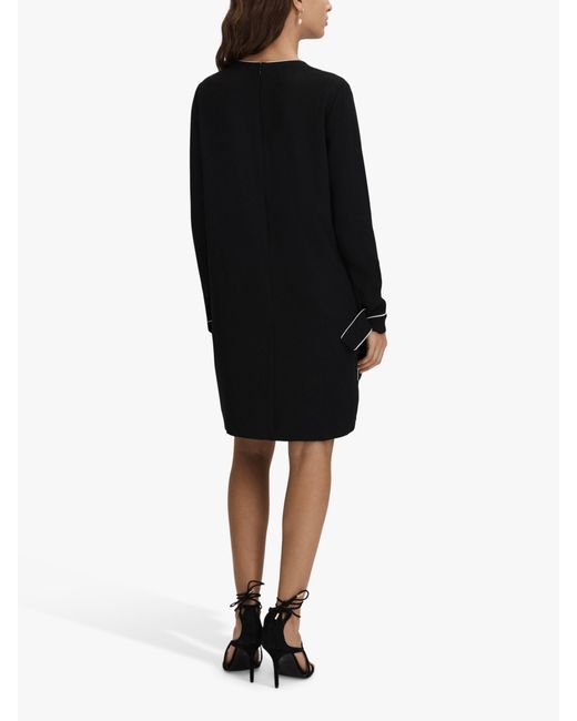 Reiss Black Eloise Contrast-piping Woven Mini Dress
