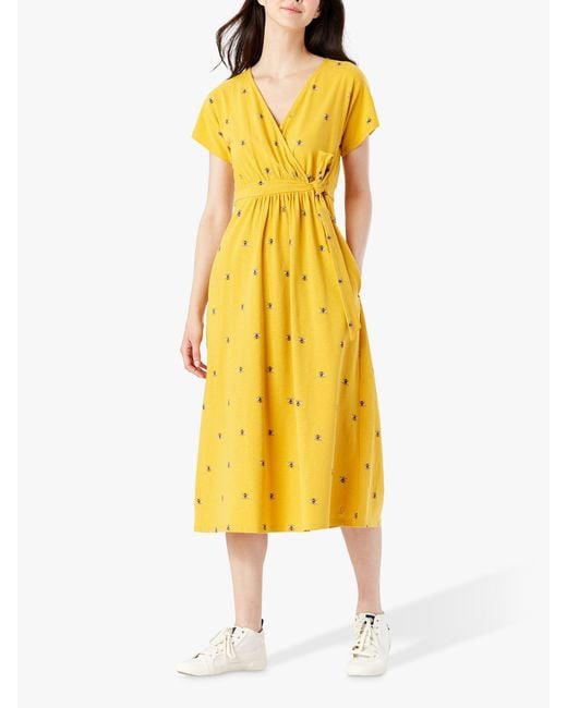 Joules Yellow Riley Bee Print Wrap Dress