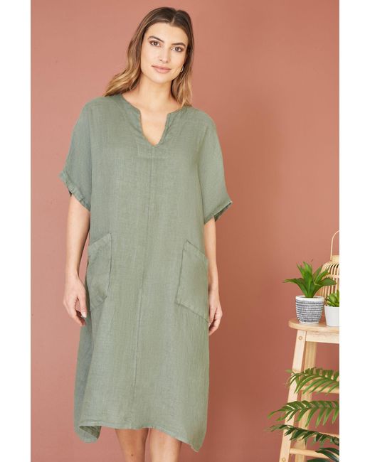 Yumi' Green Italian Linen Tunic Dress