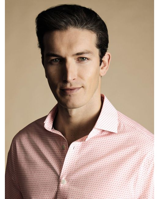 Charles Tyrwhitt Pink Floral Geometric Print Non-iron Slim Fit Shirt for men