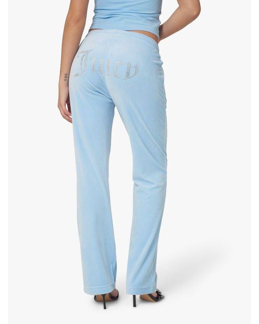 Juicy Couture Blue Diamante Embellished Velour Track Joggers