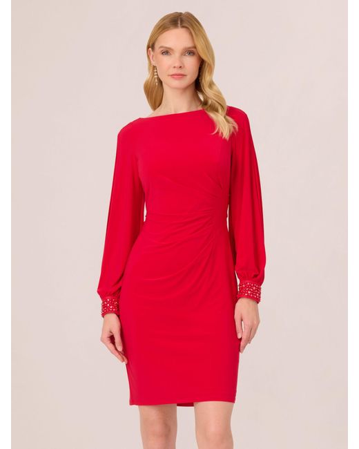 Adrianna Papell Beaded Cuff Short Jersey Dress in Red Lyst UK