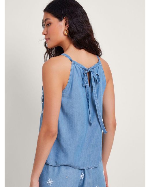 Monsoon Blue Lace Embroidery Cami Top