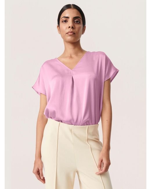 Soaked In Luxury Pink Ioana Short Sleeve V-neck Blouse