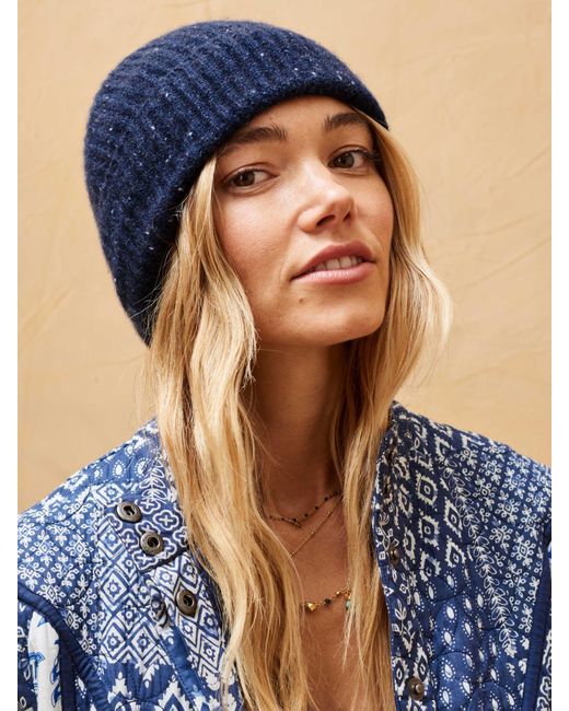 Brora Blue Cashmere Donegal Ribbed Hat