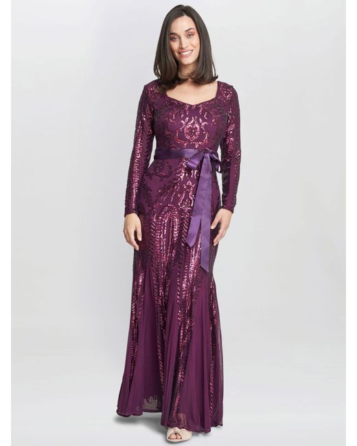 Gina Bacconi Purple Gwen Sequined Gown