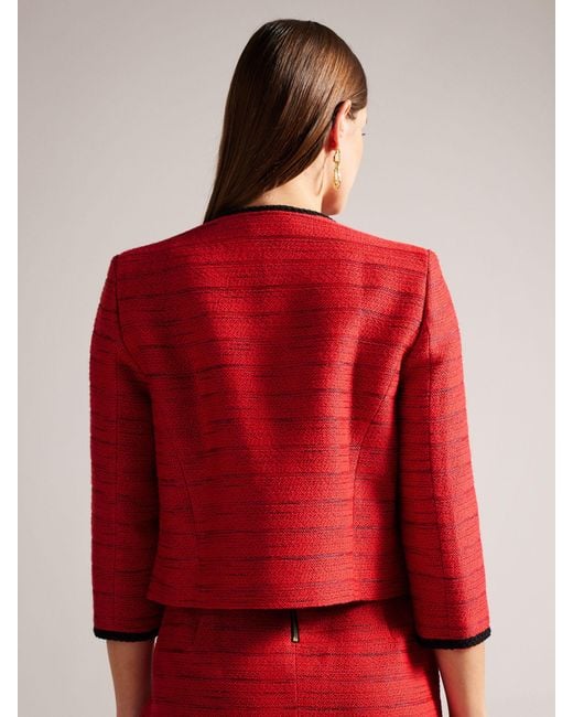 Ted Baker Red Olivan Open Front Boucle Jacket
