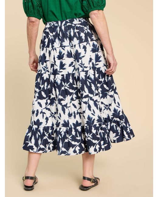 White Stuff Blue Mayra Mixed Print Midi Skirt