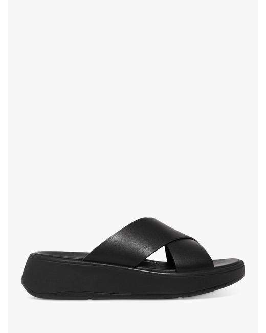 Fitflop F-mode Leather Cross Flatform Slides in Black | Lyst UK