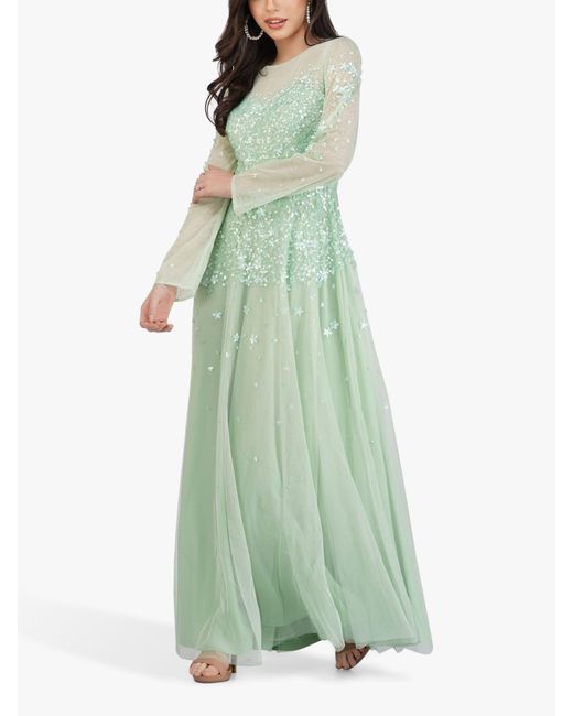 LACE & BEADS Green Luciene Long Sleeve Embellished Maxi Dress