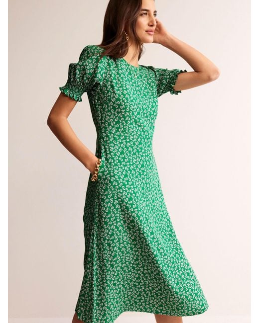 Boden Green Corinne Ditsy Bud Print Midi Tea Dress