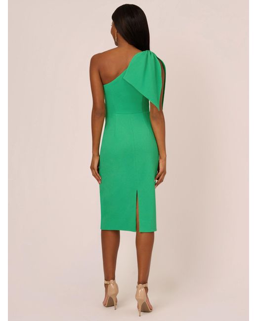 Adrianna Papell Green Crepe Asymmetric Bow Midi Dress