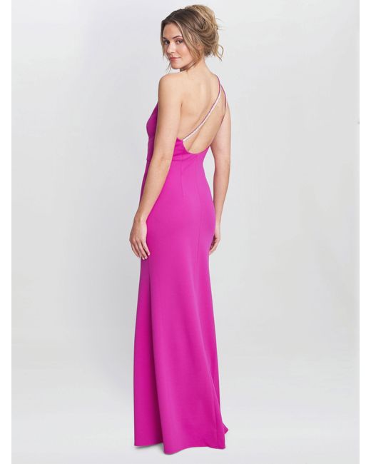 Gina Bacconi Pink Bryony Diamante Strap One Shoulder Maxi Dress