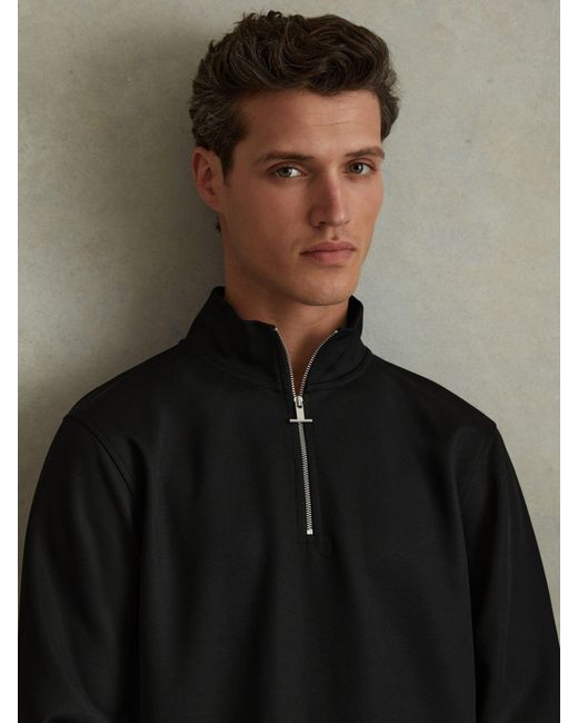 Reiss Black Barret Textured Half Zip Sweatshirt for men