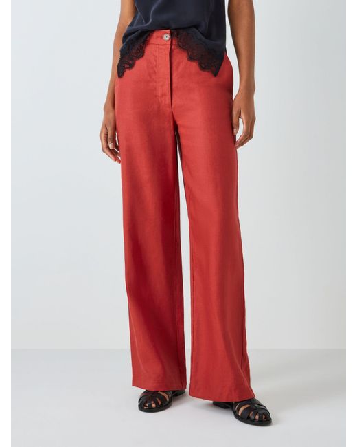 John Lewis Red Straight Fit Linen Trousers