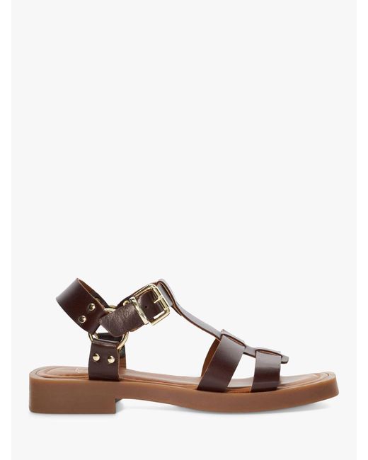 Dune Brown Loto Leather Square Toe Sandals
