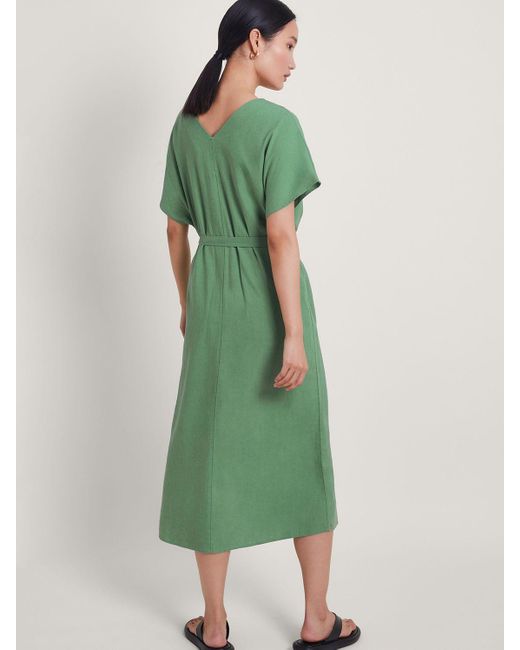 Monsoon Green Verity Linen Blend Midi Dress