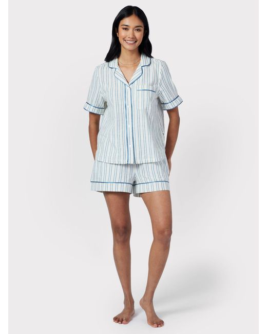Chelsea Peers Blue Poplin Stripe Short Pyjama Set