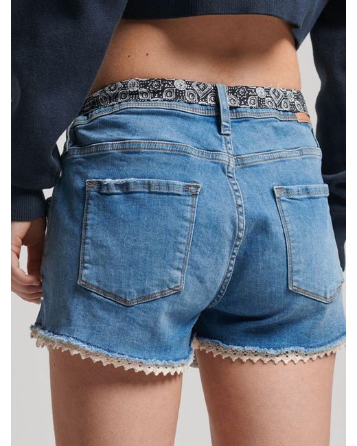 Superdry Blue Lace Denim Hot Shorts