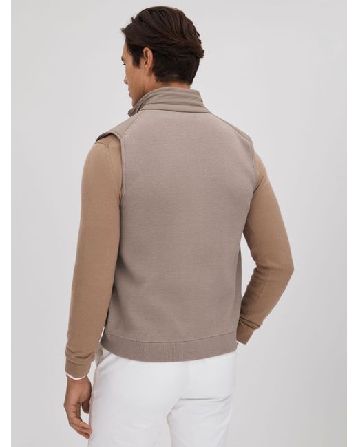 Reiss Brown Cranford - Mink Hybrid Quilt And Knit Zip-through Gilet for men