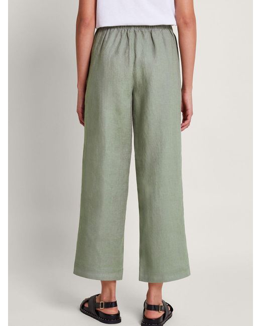 Monsoon Green Parker Linen Cropped Trousers