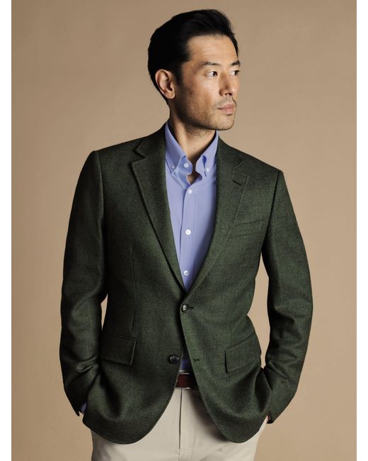 Charles Tyrwhitt Green Twill Wool Slim Fit Jacket for men