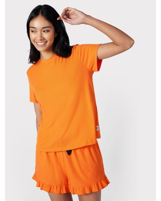 Chelsea Peers Orange Ribbed Short Pyjama Set