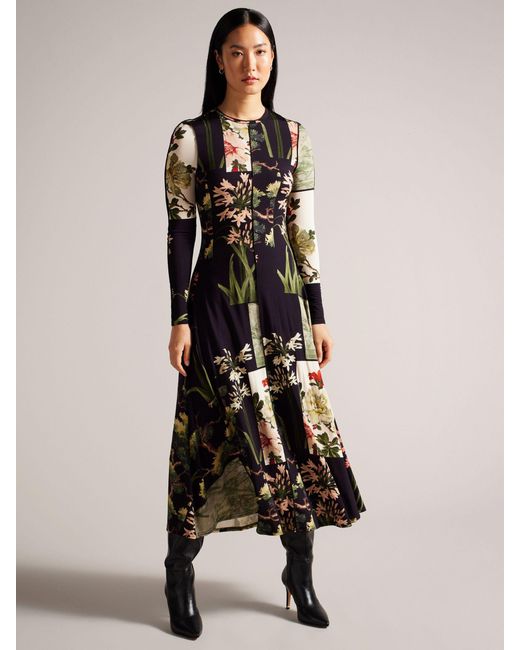 Ted Baker Natural Gretiaa Graphic Floral Midi Dress