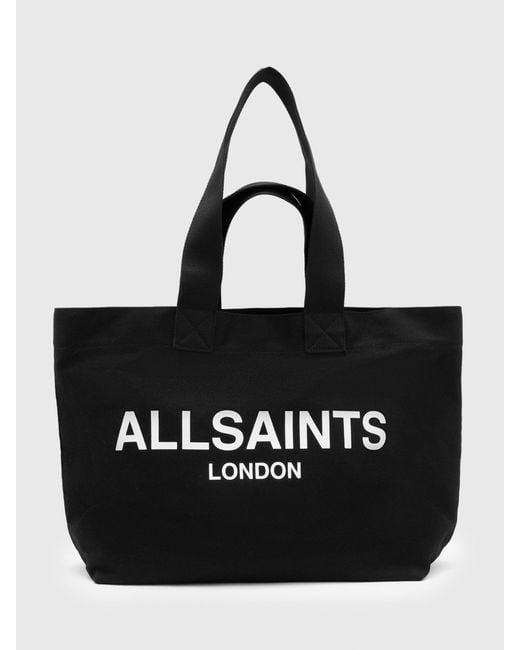 AllSaints Black Ali Cotton Canvas Logo Tote Bag