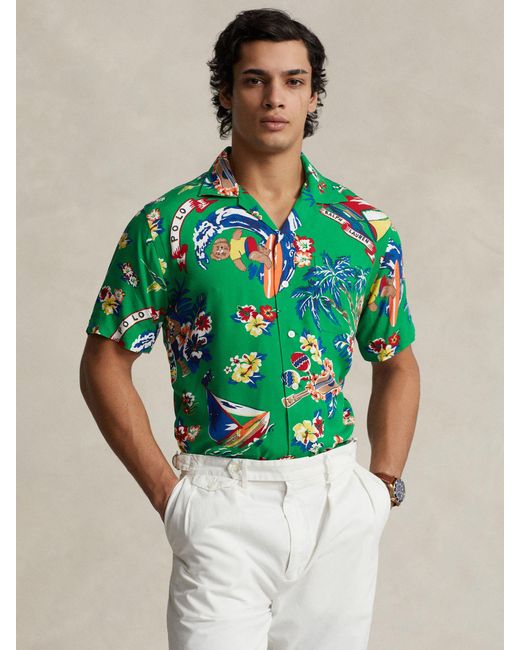 Ralph Lauren Green Lightweight Camp Tropical Shirt for men