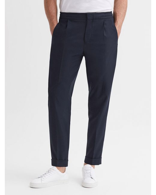 Reiss Blue Brighton Pleated Relaxed Trousers for men