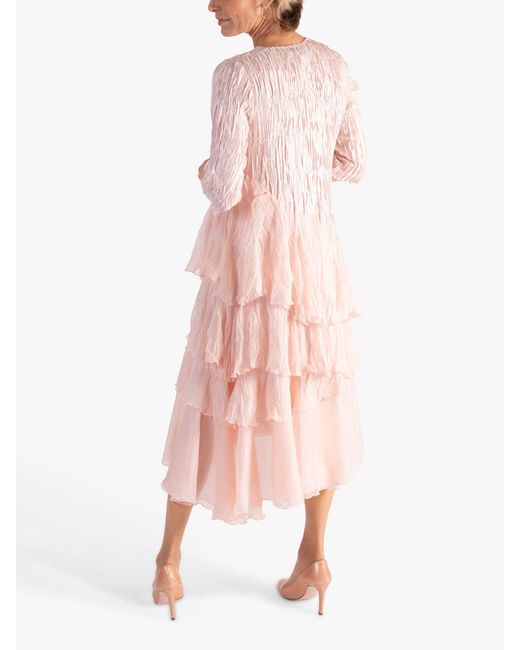 Chesca Pink Satin Chiffon Crush Pleated Tiered Dress