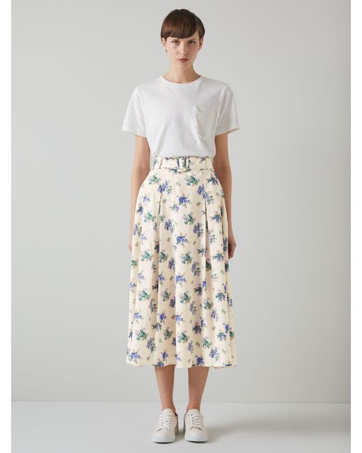 L.K.Bennett White Elodie Cotton Floral Midi Skirt