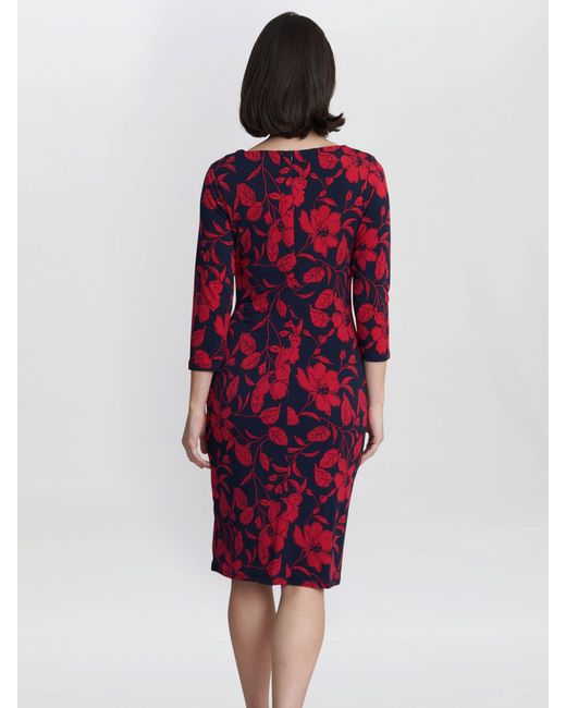 Gina Bacconi Red Abbie Printed Jersey Cowl Neck Dress