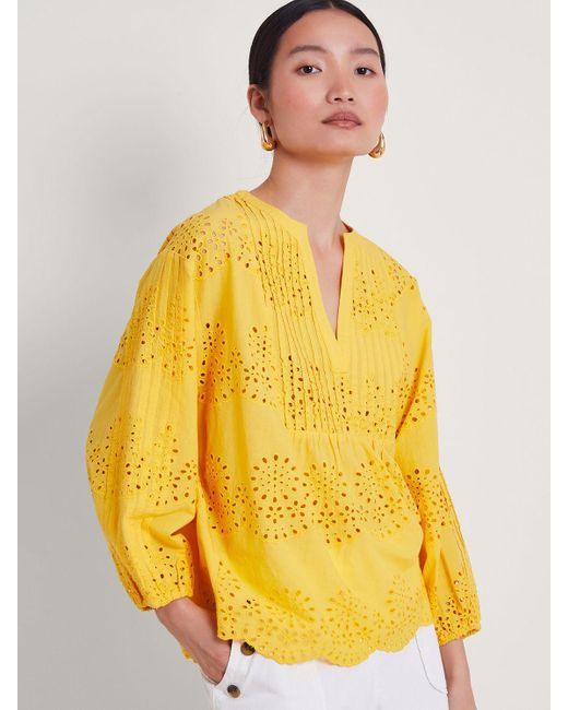 Monsoon Yellow Serena Broderie Top