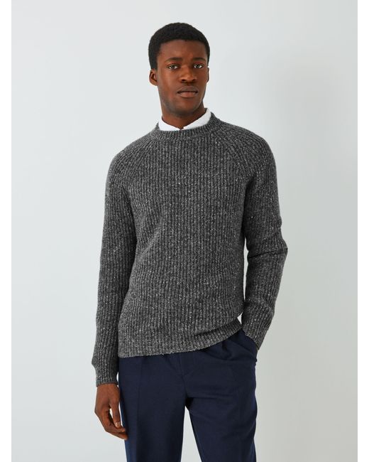 John Lewis Gray Made In Italy Wool Blend Donegal Look Rib Crew Neck Jumper for men