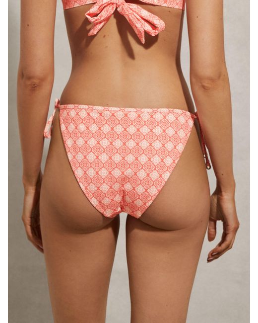 Reiss Brown Kallie Tile Print Tie Side Bikini Bottoms