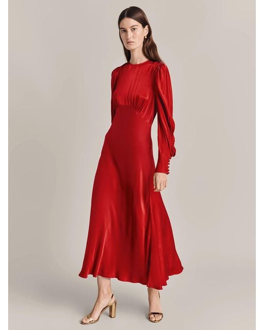 Ghost Red Fiona Empire Line Midi Dress