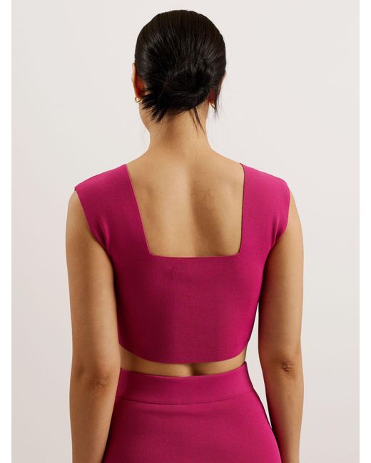 Ted Baker Red Brenha Rib Knit Square Neck Crop Top