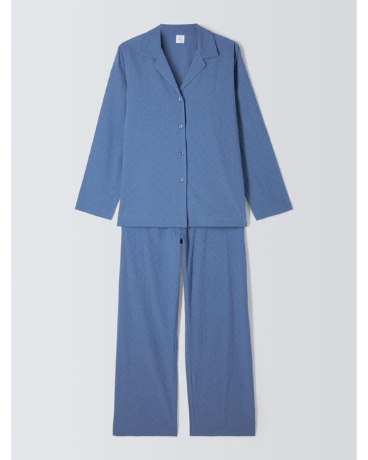 John Lewis Blue Diamond Texture Shirt Long Pyjama Set