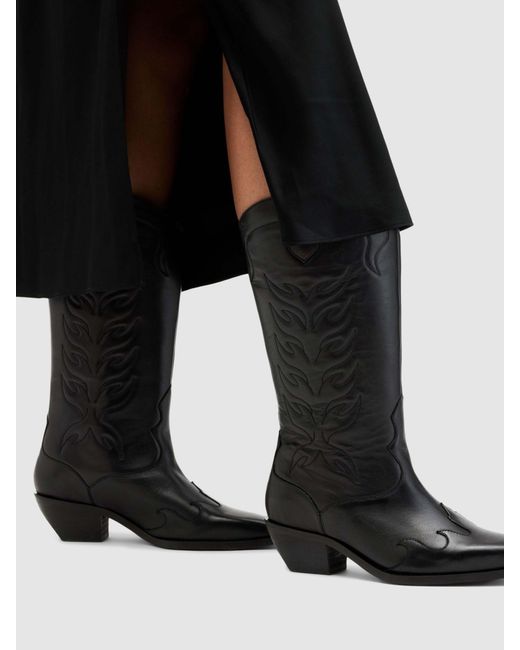 AllSaints Black Dolly Leather Cowboy Boots