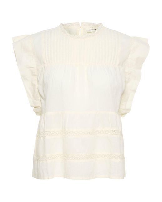 Soaked In Luxury White Oliviera Pintuck Lace Trim Blouse