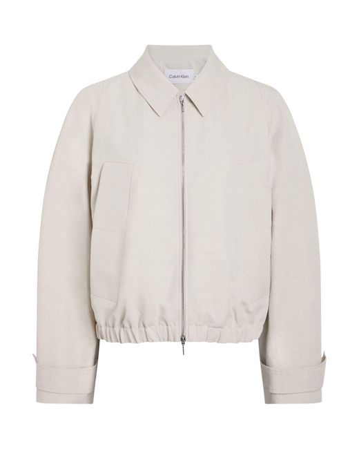 Calvin Klein White Linen Blend Bomber Jacket