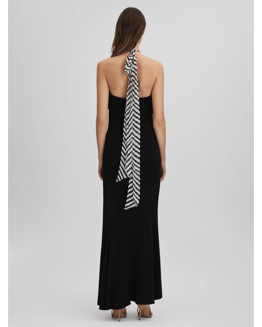 Reiss Black Iris Tie-neck Slim-fit Jersey Maxi Dress