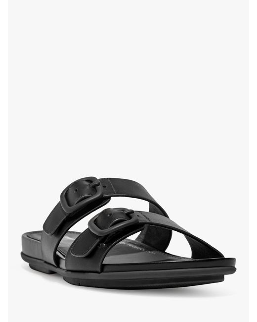 Fitflop Black Gracie Leather Two Strap Slider Sandals