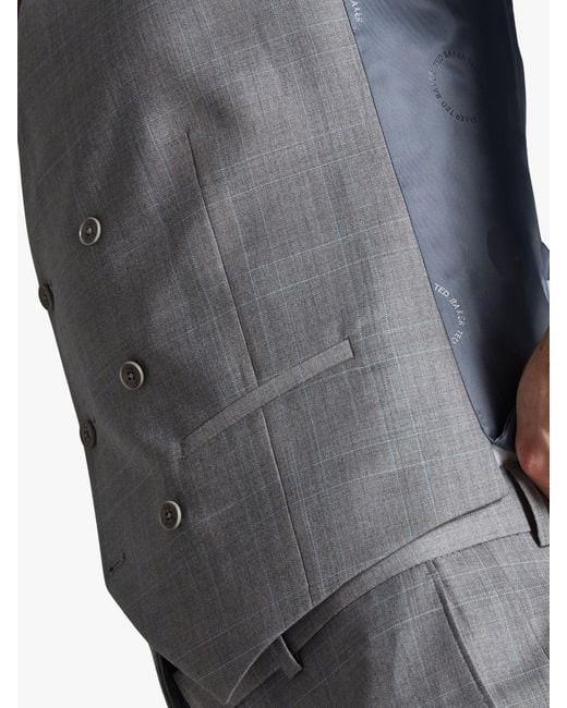 Ted Baker Gray Soft Check Wool Blend Slim Fit Waistcoat for men