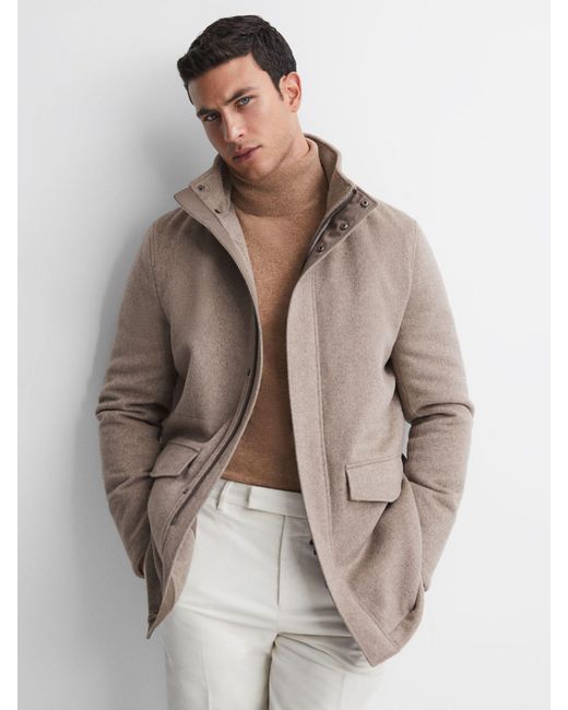Reiss Natural Torino Long Sleeve Zip Through Hood Jacket for men