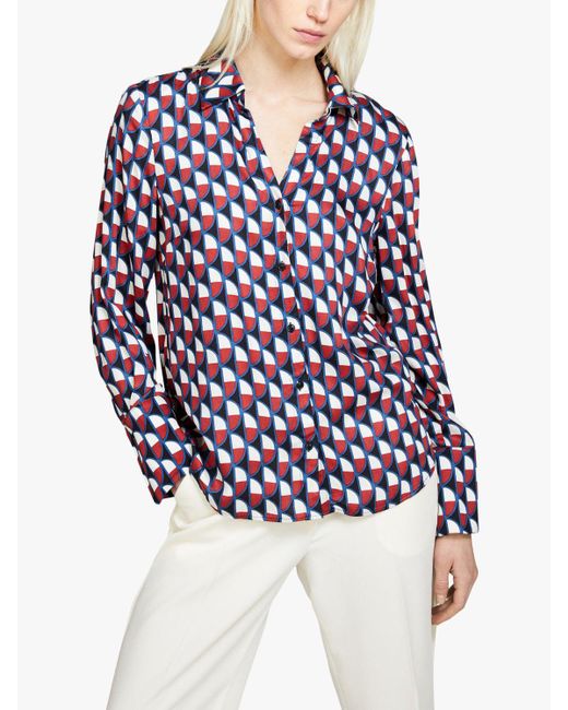 Sisley Blue Geometric Print Satin Shirt