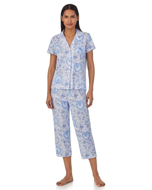 Ralph Lauren Blue Lauren Floral Print Short Sleeve Capri Pyjamas